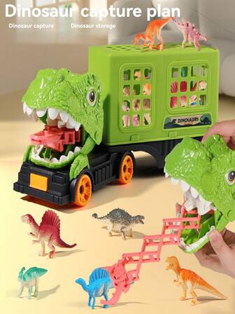3-12 Years Old Kids Dinosaur Devouring Toy Car, Tyrannosaurus Rex Portable Inertial Large Capacity Storage Car, Christmas Gift For Boys And Girls (Random Accessories Style And Color)