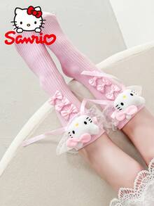 Sanrio 1 Peça Meias Longas Fofas da Sanrio com Kitty & Melody, Design de Bordado de Gato Rosa e Laço, Sola Grossa Adequada para Todas as Estações, Meias Kawaii Adequadas para Meninas, Acessório Combinando com Personagens da Sanrio, Moda e Diversão, Tecido Macio, Imperdível para Fãs de Anime
