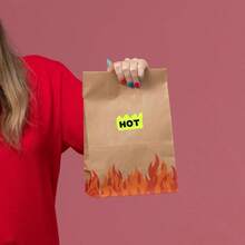 POJHK  Hybsk 500pcs Rave Hot Stickers 2 X 1-1/5 Inch Fluorescent Red Hot Flame Fire Shape Labels Marking Popular Items For Restauresent Supermarkets Stores Shops (Fluorescent Red) - 螢光黃 - 查看 3
