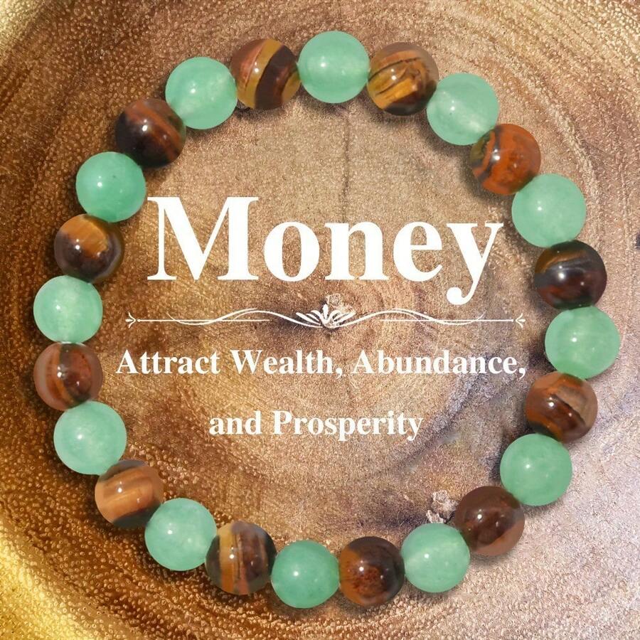 1 pieza Pulsera de estilo bohemio con piedras naturales de aventurina verde y ojo de tigre, hecha de materiales naturales, honra a la naturaleza, purifica la mente y equilibra las emociones. Como pulsera de la suerte, trae buena suerte y riqueza, adecuada para uso casual diario y como regalo para reuniones con amigos.