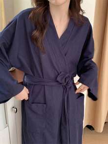 1 szt. Szlafrok nocny z teksturą waflową, swobodny, domowy, w stylu kimona, chłonny szlafrok, odpowiedni dla mężczyzn i kobiet, może służyć jako piżama, wiosna/jesień