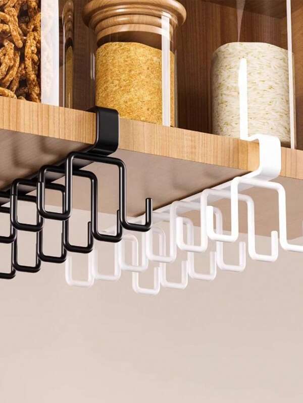 1PC Iron Hook, 6 Hooks/12 Hooks, Mugs, Coffee Cups, Cup Holders, Kitchen Tools, Hats, Scarf Storage Racks, Suitable For Use Under Kitchen Bars, Coffee Bars, Wardrobes, And Cabinets