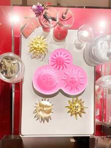 1pc Pink Triple Sun Face, Moon Face Silicone Mold. Handmade Decorative Props Are Easy To Demold And Can Be Reused. - Pink - View 2