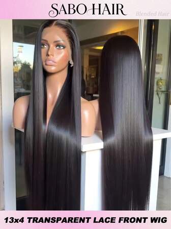 13x6 13x4 全前额高清蕾丝假发，隐形高清蕾丝前额假发，200% 密度混合发，预先拔毛漂白发结，直发混合假发，5x5 预剪裁无胶即戴即走，女士款，28 英寸预拔毛高清蕾丝前额假发，带婴儿发，自然黑