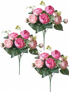 1 pieza/3 piezas Ramo de flores de peonía artificial, ramo de rosas falsas, ramo de flores exquisito, peonía de seda, adecuado para decoración del hogar, fiesta, boda, centro de mesa nupcial, decoración del Día de San Valentín, regalo de cumpleaños, ceremonia de graduación y talla grande ocasiones. - Rosa - Ver 9