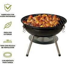 HIKEO Asador de Carbón Portátil 36 de Diámetro con Tapa, Parrilla para Carne Asada para Jardín, Camping, Picnic, Patio, Parrillada o Playa, Grill de Acero para Exteriores, Fácil de Limpiar RPUD - 1 - Ver 3