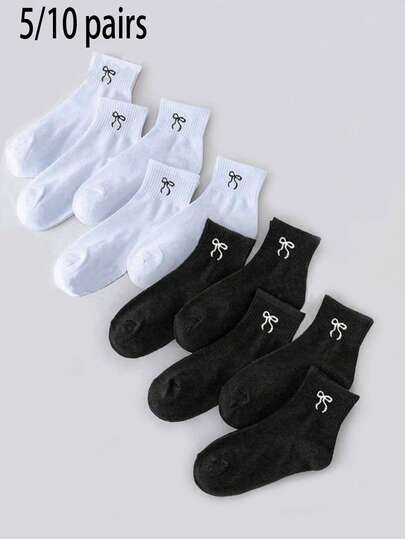 5/10 pares de calcetines deportivos y casuales de media caña, suaves y transpirables, con diseño de lazo, adecuados para todas las estaciones, para mujeres