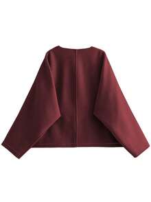 Veste décontractée pour femmes, couleur unie, polyvalente pour le port quotidien, automne/hiver - Rose vif - Voir 4