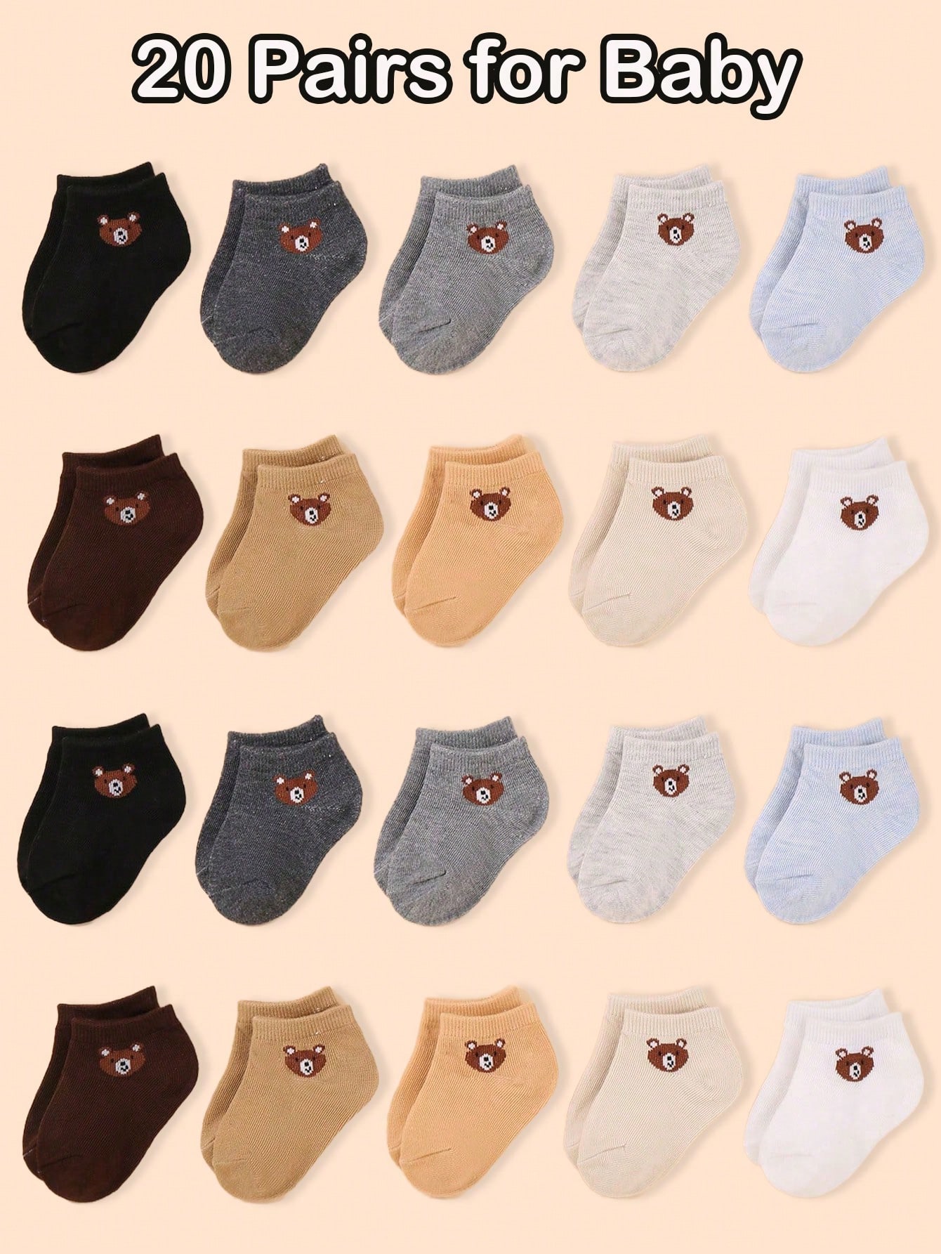 20 زوج جوارب دب صغير | 10 أزواج جوارب قارب طفل بنم...