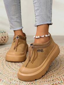 Women's Winter Snow Boots Thickened Thermal Lined Boots Women,Round Toe Leather Thick Soles Slip-On Platform Boots Platform Warm Winter Boots For Women ,Casual Shoes Women Plus Size Black Boots,Fur Boots - Khaki - View 4