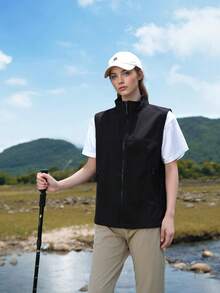 1 件女式保暖内衬无袖软壳背心夹克，适合徒步旅行、徒步、户外运动、旅行和度假、外套 - 黑色 - 查看 15