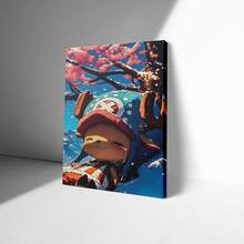 1 pièce Impression sur canevas d'art animé - Chopper en pleurs sous l'arbre de sakura encadré, peinture plate 2D, convient pour la décoration de la chambre, du salon, du dortoir, du bureau, de la chambre d'anime, de la chambre de dortoir, design enfantin, plat 2D, sans bordure.