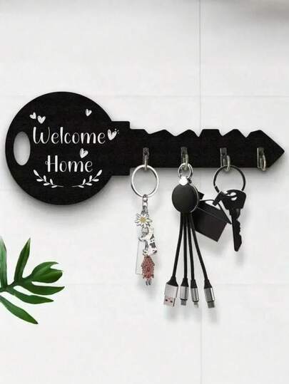 Bohemian Style Wooden Key Holder With Shelf And Hook - Easy To Install, Space-Saving Wall-Mounted Organizer For Keys, Coats, And More - Ideal For Entryway, Kitchen, Office, Key Holder (Black/Silver/Choose From Two Colors)