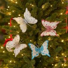 6Pcs New Christmas Decor Butterflies Christmas Tree Hanging Decor Glitter Simulation Butterfly Scene Ambience Arrangement Decor Home Decor Christmas Decorations Room Decor Winter