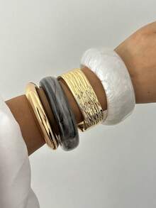 European & American Cross-Border Jewelry, Fashionable Arc Smooth Twisted Metal Bracelet Set, Minimalist Geometric Metallic Feel - Gold - View 4