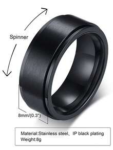 1pc Minimalist Personalized Laser Engraved Name Text Stainless Steel Rotatable Ring For Men, Gift For Friends, Thanksgiving, Christmas, Daily Wear, 8mm Width - 394 - View 3