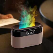 150ml Colorful Flame Humidifier With Smart Clock LED Display, USB Essential Oil Aroma Diffuser With Auto Shut-Off & Timer & Remote Control, Time Display Alarm Clock Setting Air Humidifier Diffuser,Aroma Diffuser For Home,Bedroom
