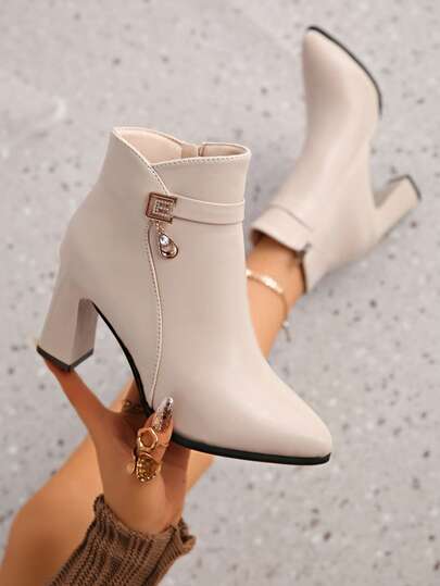 Fall/Winter New Pointed Toe Women's Chunky High Heel Fashion Boots, British Style Ankle Boots