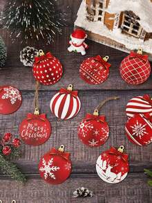 24 quả bóng gỗ trang trí Giáng sinh, đồ trang trí treo cổ điển cho cây thông Noel trong nhà và ngoài vườn - Đồ trang trí tiệc ngày lễ, phụ kiện ngày lễ, đồ trang trí bằng gỗ với nhiều kiểu dáng Giáng sinh khác nhau, không có lông vũ, thích hợp để treo Giáng sinh - Nhiều màu - Xem 2