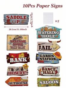 10pcs Western Cowboy Theme Party Directional Road Sign Party Decorations, Western Cowboy Paper Signs For Western Cowboy Theme Party Supplies, Waterproof Large Western Cowboy Theme Sign With Stakes, Western Cowboy Direction Signpost Western Cowboy Direction Arrow Courtyard Sign, Western Cowboy Theme Party Room Wall Background Decoration, Western Cowboy Sign Cutouts, Western Cowboy Party Supplies