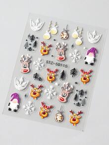 2 pezzi Adesivi per unghie natalizi con renne e Babbo Natale, decorazioni a rilievo 5D a fiocchi di neve, per manicure festive, decorazioni per unghie 3D per il Natale