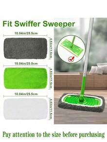 4/6/8 件优质超细纤维拖把布 - 可重复使用、可清洗，拖把布适用于高效的干湿清洁 - 强力弹性，绿色配白色松紧带，清洁配件 | 安全贴合设计 | 超细纤维质地