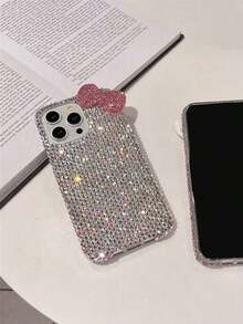 Luxury Rhinestone Edged Plaster Rhinestone Bow Phone Case Compatible With IPhone 17 Pro Max/16 Plus/XS Max/7G Phone Protective Cover - 白色 - 查看 3