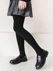 1pc Kids Solid Color Warm Fleece Leggings, Comfortable For Dance, Autumn/Winter - Apricot - View 4