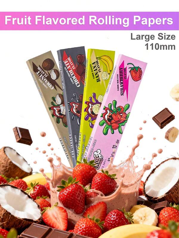 BROS 4 paquets de papiers à rouler aromatisés aux fruits, 110 mm de long, enveloppes de tabac roulées à la main, accessoires de tabac aromatiques, idéaux pour les fêtes du Nouvel An et la Saint-Valentin, à usage unique, en matériau de papier non enduit