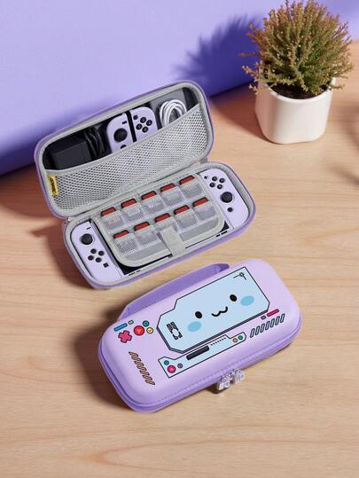 蓝色游戏机图案 Switch 游戏机配件套件，兼容 Switch NS/Switch OLED/Switch Lite，包含保护套、收纳袋、底座盖、Joy-Con 握把盖等，防摔防刮设计，是 Switch 玩家的最佳礼物