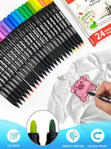 1pc 12/24 Colors Fabric Marker Pens, Smooth Drawing, Bleed-Proof, Waterproof, Colorfast, For DIY Clothing, Canvas Shoes, Children's Hand Painting