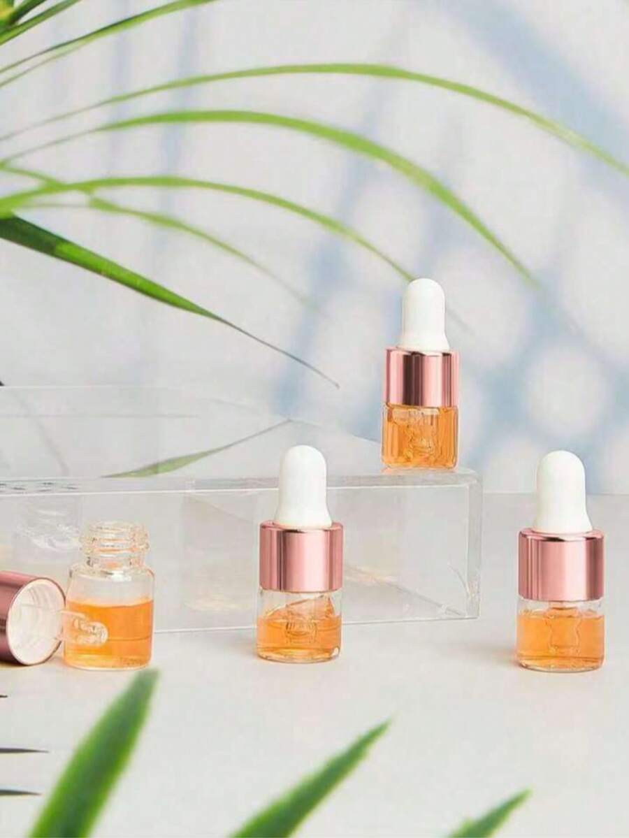 50/20/10/5/3 Pieces Set, 1 Milliliter, Pink Mini, Brown Spiral-Top Glass Bottle, Essential Oil, Dropper Bottle, Travel-Sized Empty Container, Packaging Bottle, Suitable For Travel, Vacation, Living Room, Home, Bedroom, Bathroom, Home Decoration, Travel Accessories, Wedding, Party, Birthday, Gift For Men, Mom, Dad, Friends