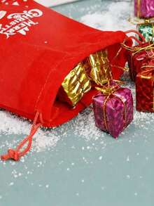 10 件/套大型圣诞装饰礼品袋，12 个圣诞主题图案礼品袋，天鹅绒抽绳礼品袋，适合圣诞节和万圣节（随机图案）