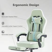 OLIXIS Computer Gaming Chair - High Back Ergonomic Desk Chair With Footrest And Lumbar Support, Height Adjustable Task Chair With Linkage Armrests And Headrest, 360° Swivel Wheels - 綠色 - 查看 4
