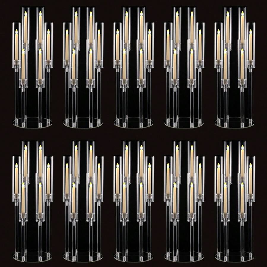 10pcs 6 Arm Romantic Candelabras,26.8Inch Clear Candlestick Holder For Wedding, Party, Dining Table, Halloween, Christmas, Anniversary Decor Mother's Day Decorations(Not Included LED Candles) - Acrylic trong suốt - Xem 1