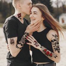 Tatuajes temporales realistas de calavera y flor para adultos grandes rojas huesos y flores falsos para nias Halloween - Varios colores - Ver 5