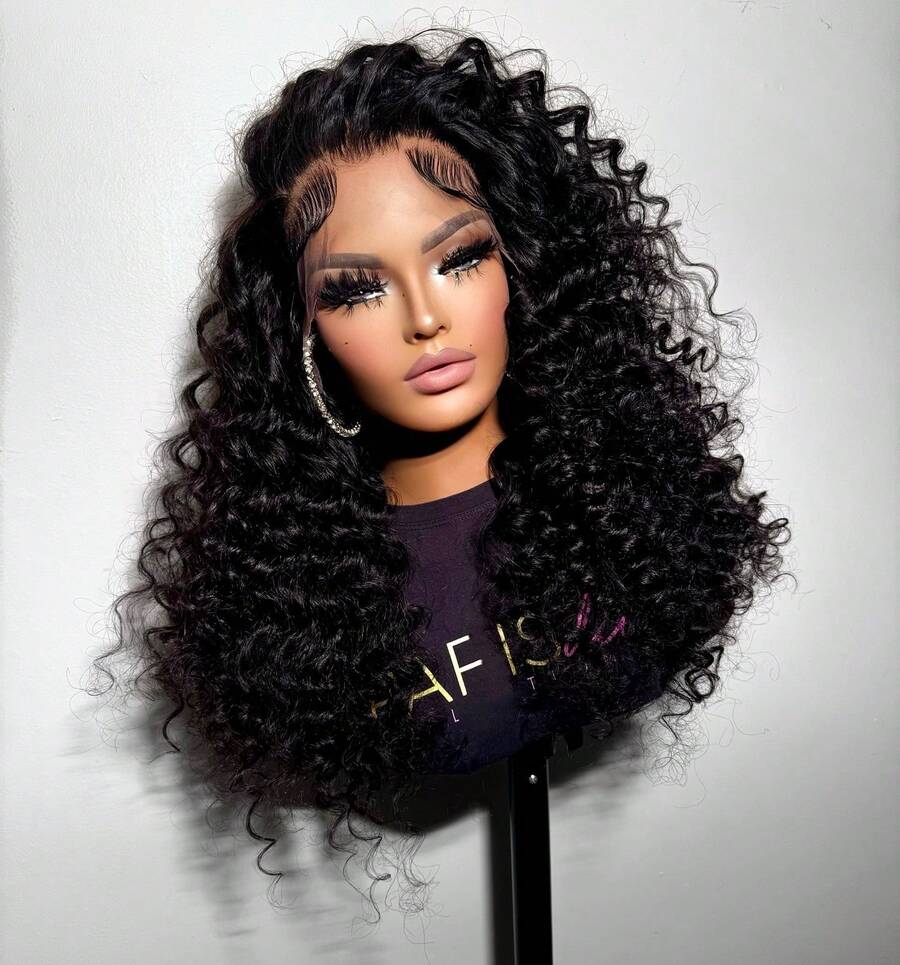 Deep Wave Lace Front Wigs Human Hair 13x6Curly Wig Human Hair 200% Density 13x4 Wet And Wavy Lace Front Wigs Human Hair Pre Plucked Deep Wave Wig For Women With Baby Hair - Natural Black - 查看 1