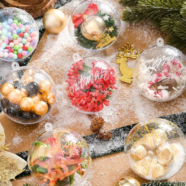 Bolas de enfeite para pendurar em árvores de Natal, decorações redondas de plástico transparente com enchimento, para festas, casamentos, decoração de Natal, decoração com pingentes, decoração de cenas, decoração de quartos, decoração de casa, pingente para pendurar em janelas, decorações para festas de fim de ano