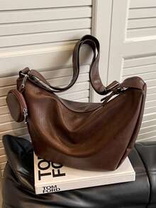 Maillard 色时尚休闲女士斜挎单肩包，带零钱包，柔软 PU 皮革，适合日常通勤 - 咖啡棕 - 查看 8