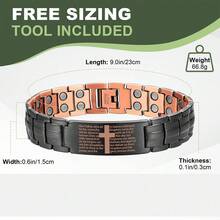 1pc Men's Adjustable Pure Copper Bracelet With Powerful Magnets, Cross Pattern Design, Includes Magnetic Tool For Easy Adjustable, Durable Casual Magnetic Bracelet