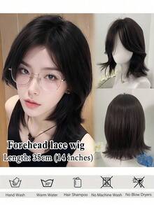 蕾丝铂金狼鱼短假发套装，时尚前卫，男女通用灰色鲤鱼头全头假发套装，逼真合成发 - 彩色 - 查看 8