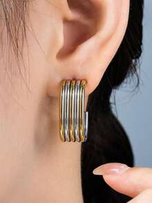 1 Stück 18K vergoldete zweifarbige goldene silberne Quasten Ohrringe für Männer Tropfen Baumeln Büroklammer Ohrringe gemischte Farbe Edelstahl Schmuck einzigartiger minimalistischer geometrischer umwandelbarer Gliederketten Ohrringe