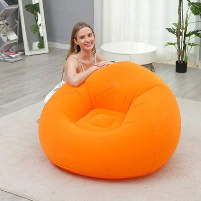 大型充气懒人沙发椅，充气豆袋沙发，无豆袋充气躺椅：灯芯绒质感植绒面料 - 耐用乙烯基材质 - 可折叠收纳 - 最大承重 220 磅 - 尺寸：45 英寸 x 45 英寸 x 28 英寸，可折叠，方便携带，柔软舒适的豆袋沙发，适合室内/室外使用