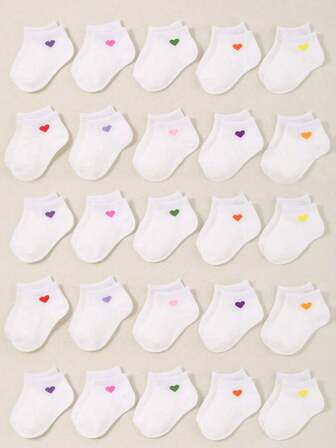20 piezas Calcetines de bebé niña con diseño de corazón blanco, 10 piezas Calcetines cortos con diseño de corazón rojo y blanco, Calcetines para bebés, Calcetines para recién nacidos, Calcetines para niños pequeños, Adecuados para regalos de Halloween, Acción de Gracias y Navidad
