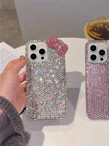 Luxury Rhinestone Edged Plaster Rhinestone Bow Phone Case Compatible With IPhone 17 Pro Max/16 Plus/XS Max/7G Phone Protective Cover - 白色 - 查看 7