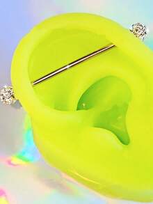 1pc Fashionable Stainless Steel Clip Ceramic Ball Industrial Bar, Suitable For Women's Daily Wear