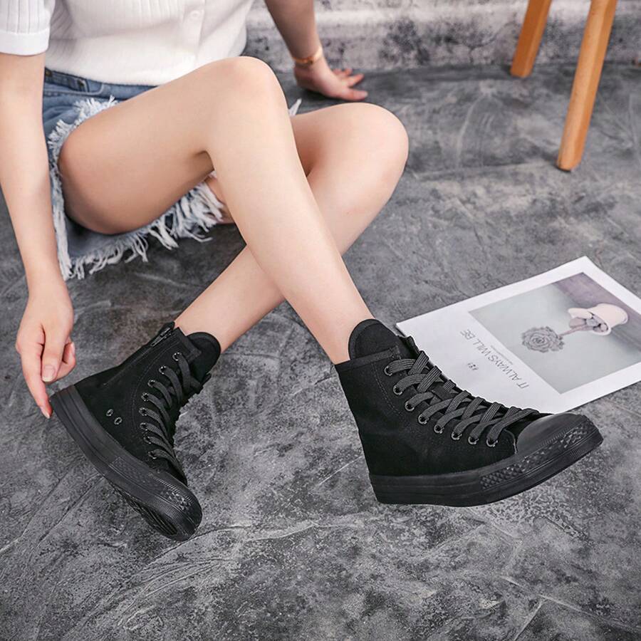 Women Canvas Shoes - White Internal Height Increase - View 1