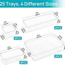 1/7/16/25 مجموعة صناديق تنظيم الرف الشفافة من البلاستيك - صناديق تخزين متعددة الوظائف بأربعة أحجام، مناسبة للمكتب والمكتب وتنظيم الرف، مصنوعة من مادة البولي بروبيلين المتينة، مثالية لاستخدام المنزل والمكتب، منظم درج المكتب | صناديق بلاستيكية شفافة | بلاستيك متين، منظم درج المكتب، منظم درج المكتب، صناديق تخزين المكتب.