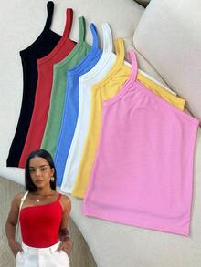 Blusa Basica Ombro Só Feminina Alça Assimétrica Canelada Ribaninha - Bege - Visão 2