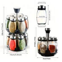6/12 PCS Double Deck Rotating Spice Rack Organizer, Glass Countertop Holder With Stainless Steel Lids, Step Shelf & Reusable Labels, Ideal For Kitchen Cabinets And Pantry Storage, Perfect For Herbs, Spices, And Seasonings